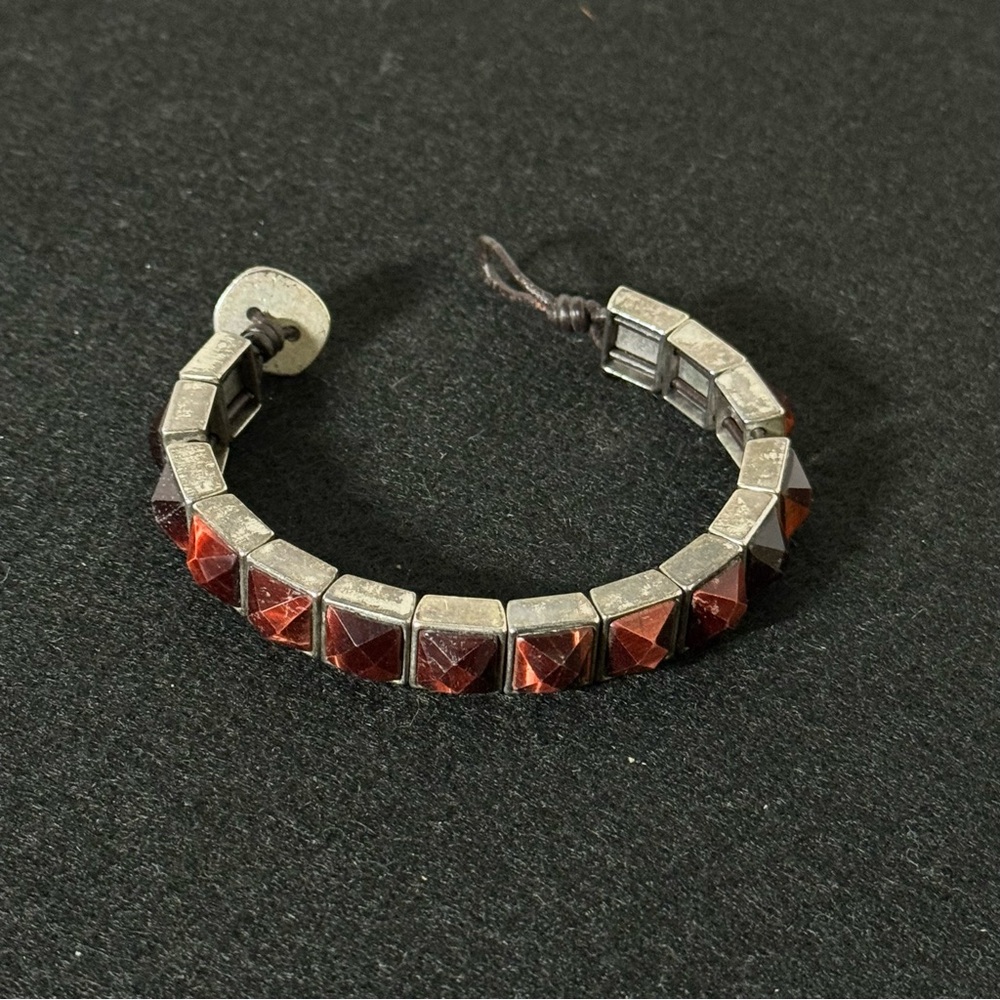 Jewel Kade Silver and Red Geometric Bracelet